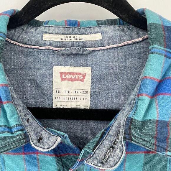 Levi's Men's Blue Plaid Standard Fit Long Sleeve Collared Button-Up Shirt XXL - Picture 3 of 5